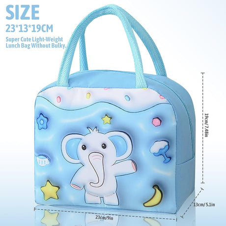 Geanta Frigorifica, Cu Desene Animate 3D, Portabila Pentru Copii, De Pranz, Din Panza Oxford, 23X13X19 Cm, Model Elefantel, Albastru - vivimall.ro