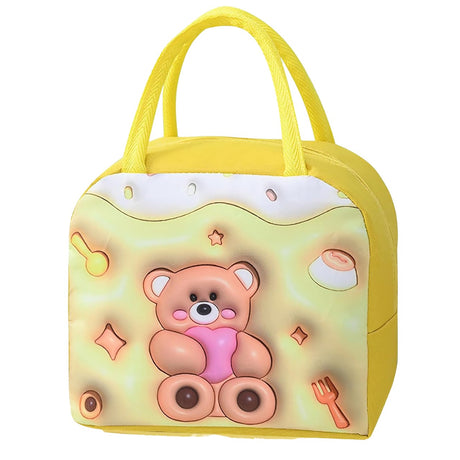 Geanta Frigorifica, Cu Desene Animate 3D, Portabila Pentru Copii, De Pranz, Din Panza Oxford, 23X13X19 Cm, Model Ursulet, Galben - vivimall.ro