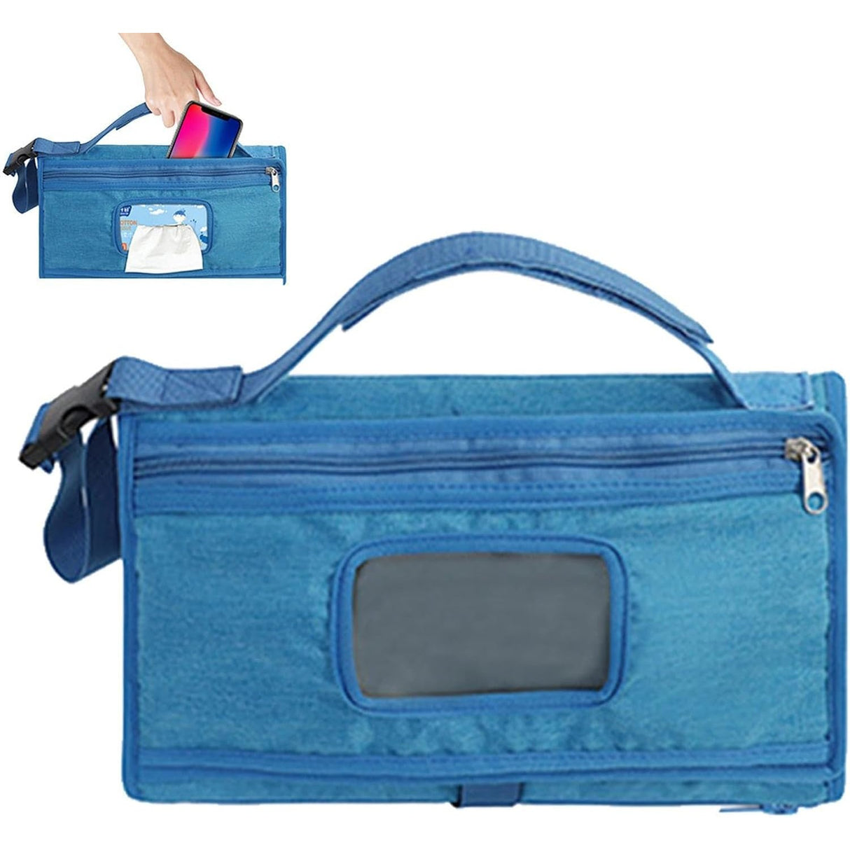 Geanta Multifunctionala, Vivimall, Tip Aleza de Schimbat Scutece, Impermeabila, din Panza Oxford, cu Buzunare, Usor de Agatat, 30 x 20 cm, Albastru