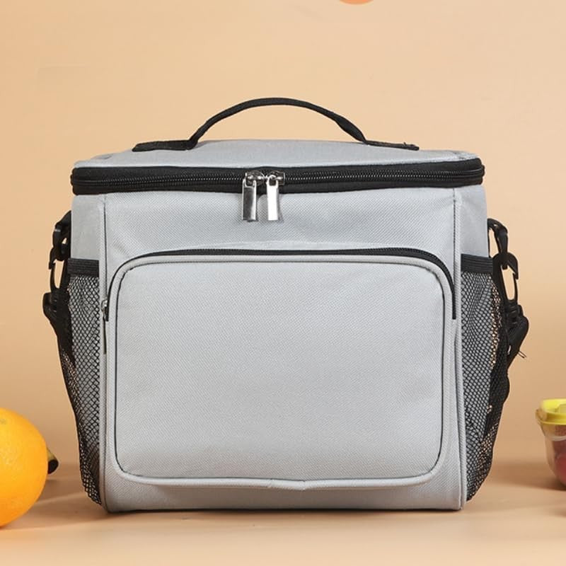 Geanta pentru Pranz, Vivimall, Multifunctionala, Compartimentata, 2 Tipuri de Manere, Impermeabila, 26x24x17 cm, Gri - vivimall.ro