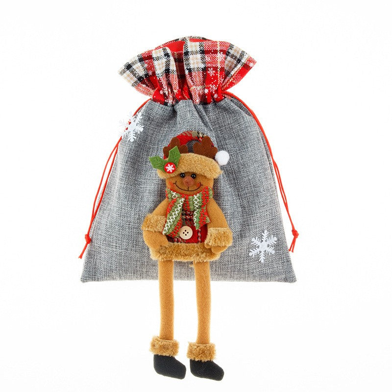 Sac din textil pentru cadouri de Craciun, Flippy, Model Ren, 30x25 cm, Gri