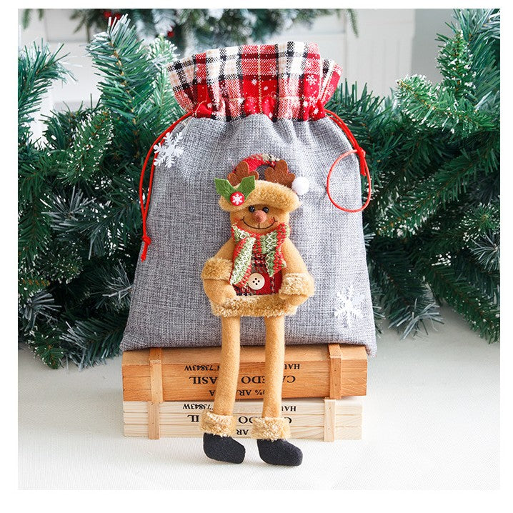 Sac din textil pentru cadouri de Craciun, Flippy, Model Ren, 30x25 cm, Gri