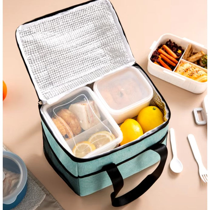 Geanta Termica Flippy pentru Pranz, Compartimente Telefon si Tacamuri, Multifunctionala, Impermeabila, 24x18x21 cm, Verde