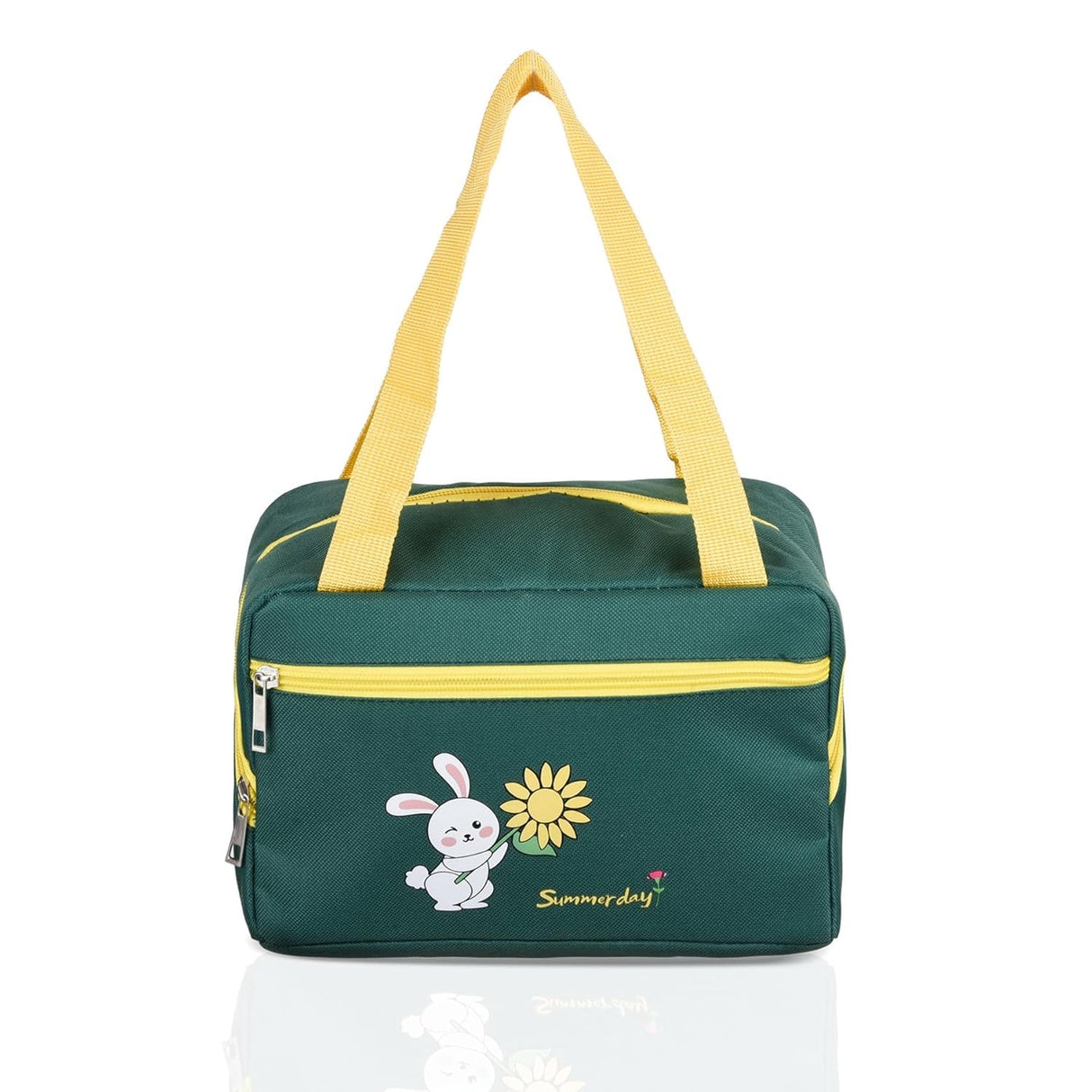 Geanta Termo-Izolanta, Flippy, Compartimente Telefon si Tacamuri, Multifunctionala, Impermeabila, 30x21x20 cm, Design Iepuras, Verde