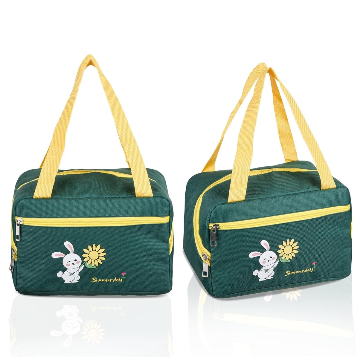 Geanta Termo-Izolanta, Flippy, Compartimente Telefon si Tacamuri, Multifunctionala, Impermeabila, 30x21x20 cm, Design Iepuras, Verde