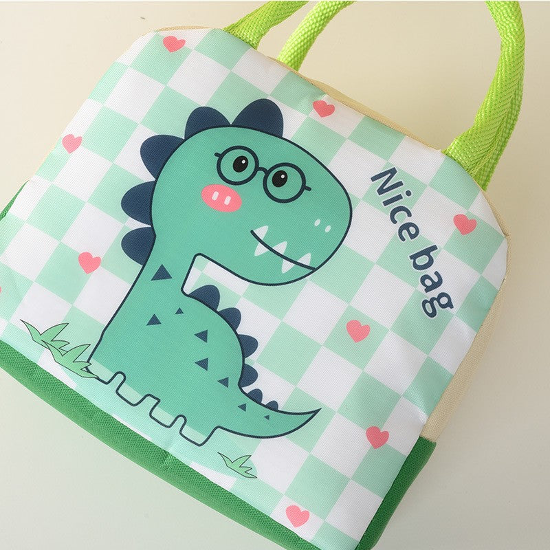 Geanta Termoizolanta pentru Copii, Vivimall, 23x13x19 cm, Model Imprimeu Dinozaur, din Folie de Aluminiu si Panza Oxford, Verde - vivimall.ro