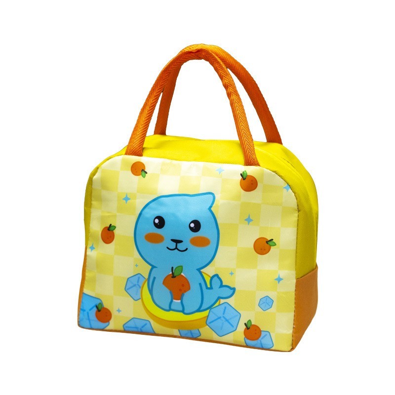 Geanta Termoizolanta Pentru Copii, 23X13X19 Cm, Model Imprimeu Foca, Din Folie De Aluminiu Si Panza Oxford, Galben/Portocaliu - vivimall.ro