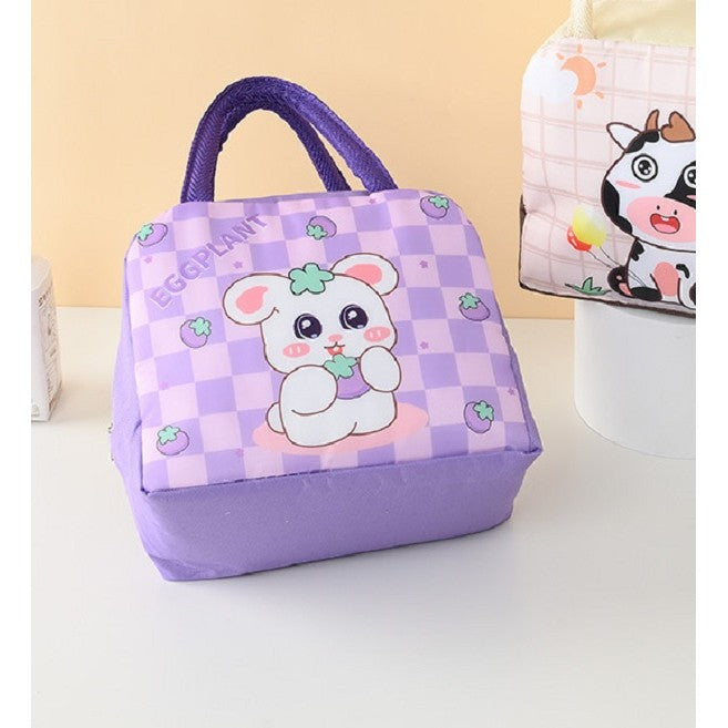 Geanta Termoizolanta Pentru Copii, 23X13X19 Cm, Model Imprimeu Iepuras, Din Folie De Aluminiu Si Panza Oxford, Mov - vivimall.ro