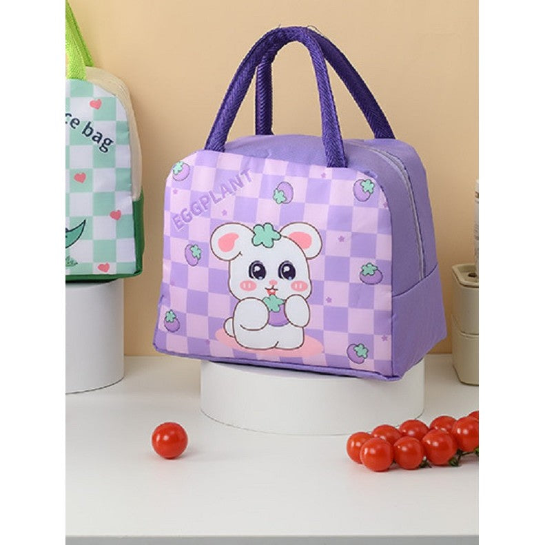 Geanta Termoizolanta pentru Copii, Vivimall, 23x13x19 cm, Model Imprimeu Iepuras, din Folie de Aluminiu si Panza Oxford, Mov - vivimall.ro