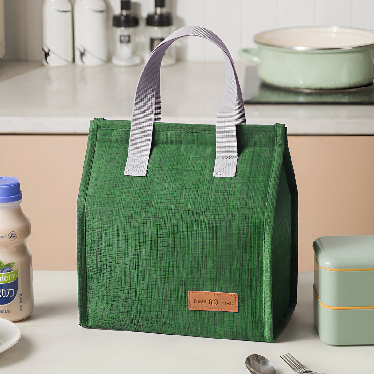 Geanta Termoizolanta Tip Bento Bag Vivimall, Camping Cooler, Aluminiu, 22.5x13x25,5 cm, 3.3 L, Verde