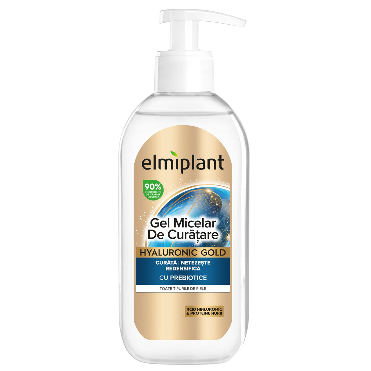 Gel Micelar de Curatare, Elmiplant, Hyaluronic Gold cu 92% Ingrediente de Origine Naturala, 200 ml - vivimall.ro