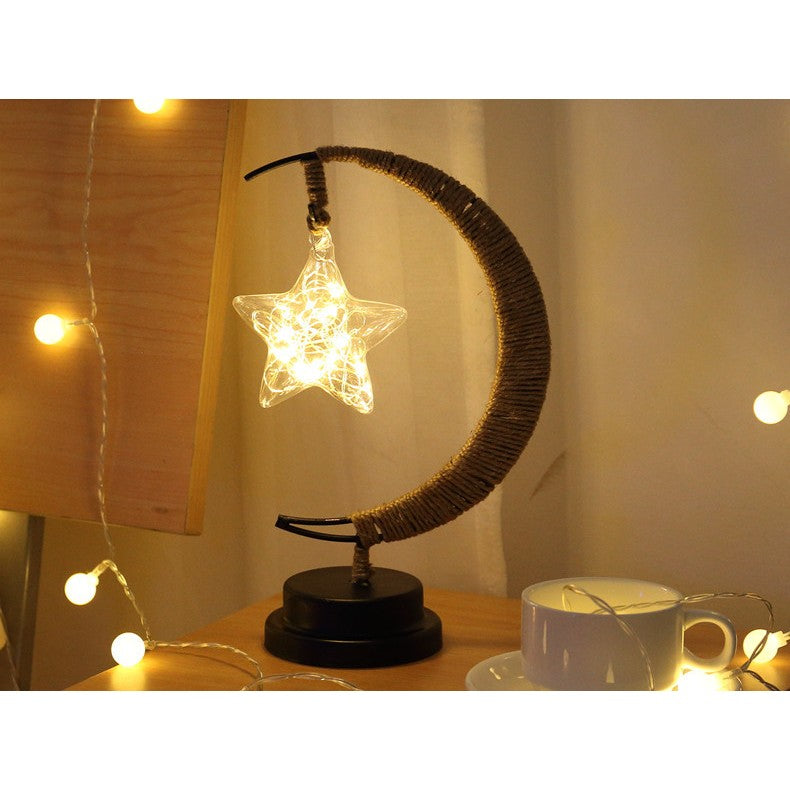 Lampa veghe Vivimall, semi-luna cu stea din sticla, led, 28x15 cm, alb cald - vivimall.ro