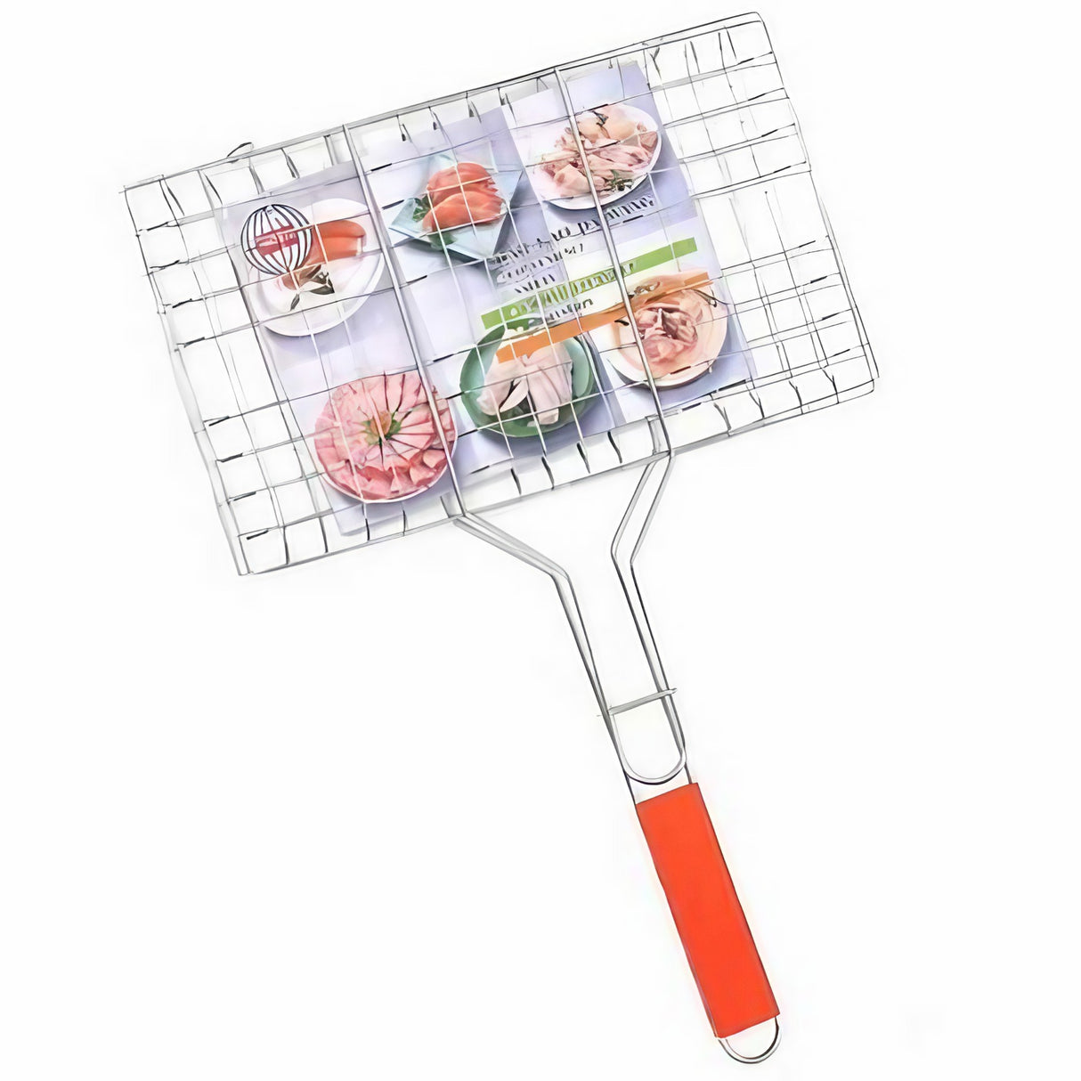 Gratar pentru Peste si Carne, Vivimall, Suprafata Utila 32x19 cm, Otel Inoxidabil, cu Maner, Portabil, Argintiu - vivimall.ro