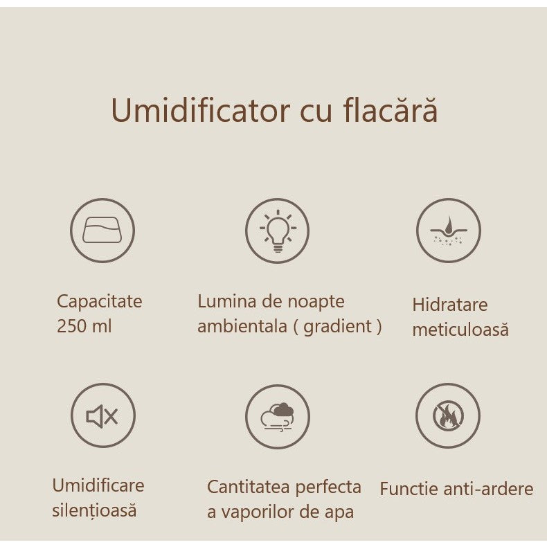 Umidificator de tip flacara, Flippy, cu aromaterapie, 7 culori, 250 ml, verde