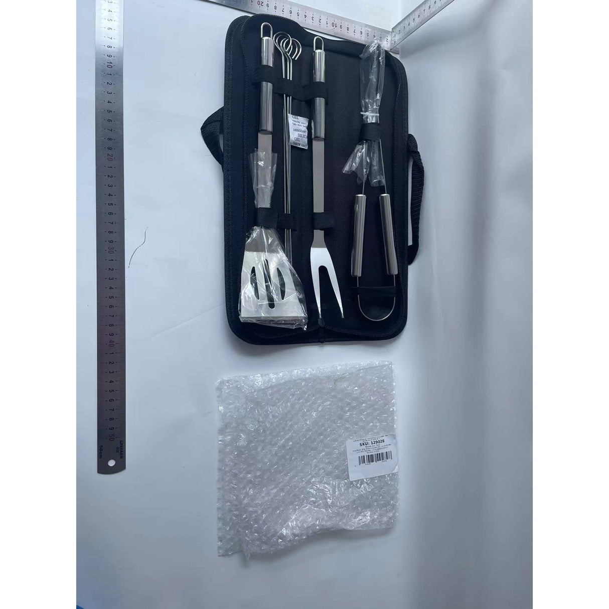 Set 7 Ustensile pentru Gratar, Vivimall, din Otel Inoxidabil, Geanta Oxford, Argintiu - vivimall.ro