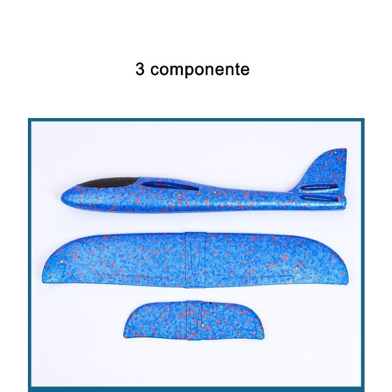 Avion planor din polistiren in punga , lungime 47 cm, cu lumini pe toata lungimea, Albastru , Vivimall