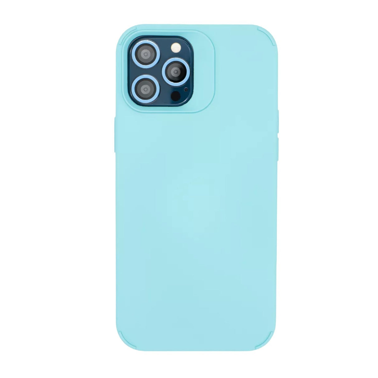 Husă iPhone 13 silicon lichid mat bleu cu lentile fosforescente, vedere frontală