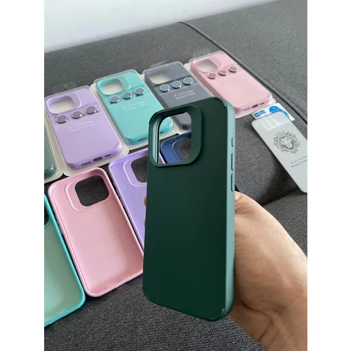 Husa Apple iPhone 15 Pro Max, Flippy, din Silicon Lichid, Interior din Microfibra, Lentile Fosforescente de Protectie Camera, Anti Amprenta, Rezistenta la Socuri, Verde - vivimall.ro