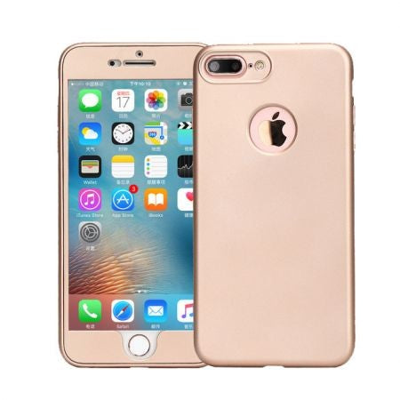 Husa Apple iPhone 6 Plus Full Silicone 360 Roz Auriu + Folie de protectie - vivimall.ro