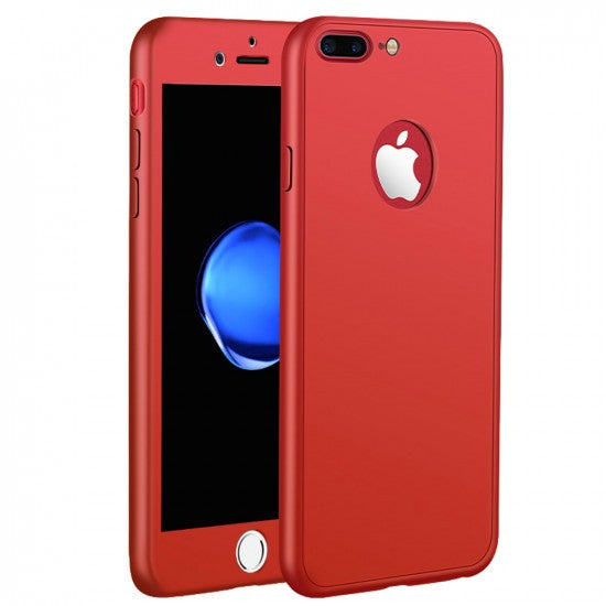 Husa Apple iPhone 7 Full Silicone 360 Rosu + Folie de protectie - vivimall.ro