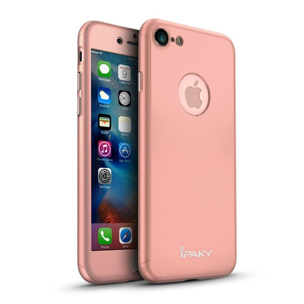 Husa Apple iPhone 7 IPAKY Full Cover 360 Roz Auriu + Folie Cadou - vivimall.ro
