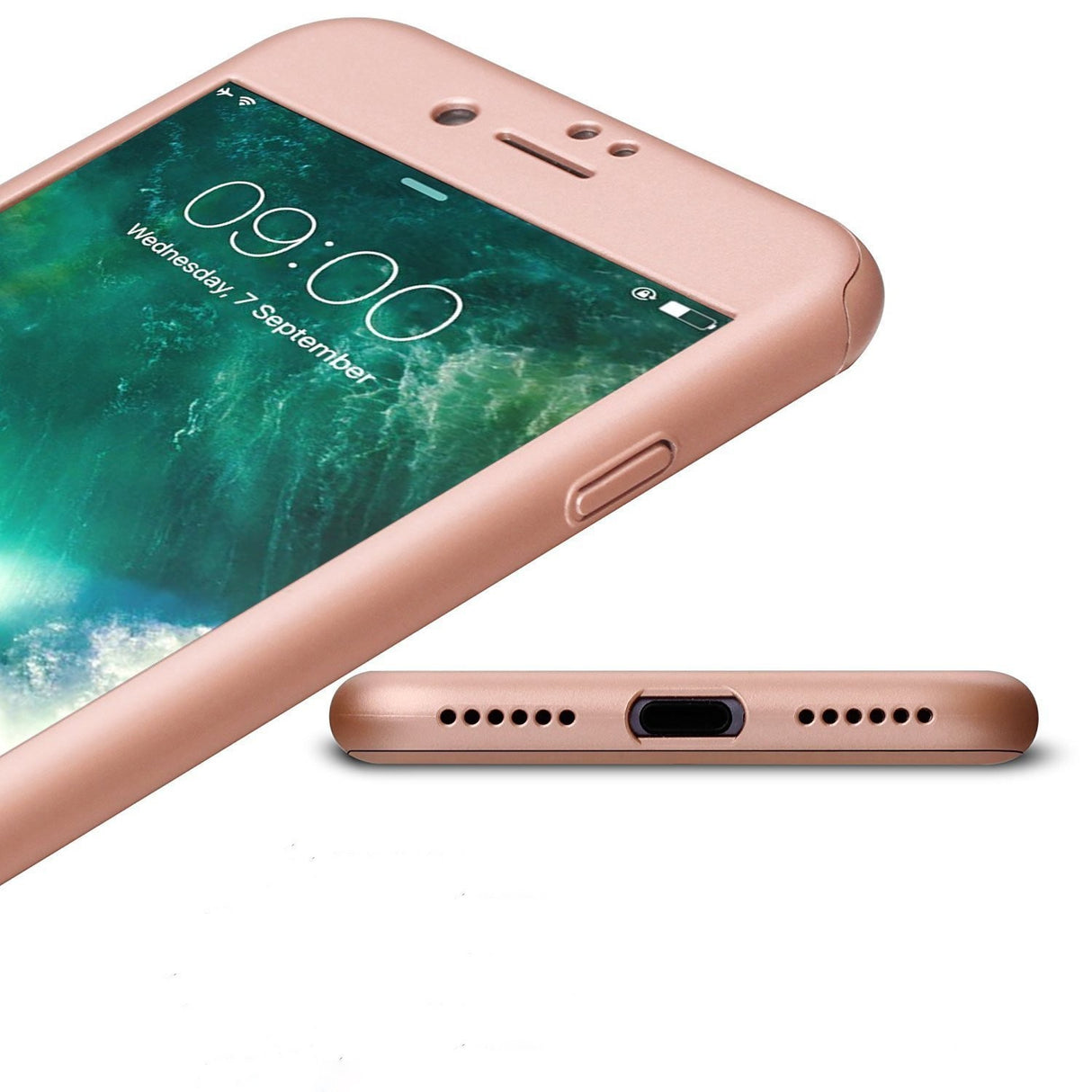 Husa Apple iPhone 7 IPAKY Full Cover 360 Roz Auriu + Folie Cadou - vivimall.ro