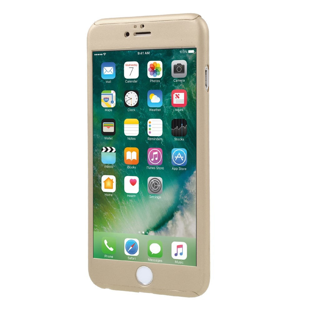 Husa Apple iPhone 8 Plus Full Cover 360 Auriu + Folie de protectie - vivimall.ro