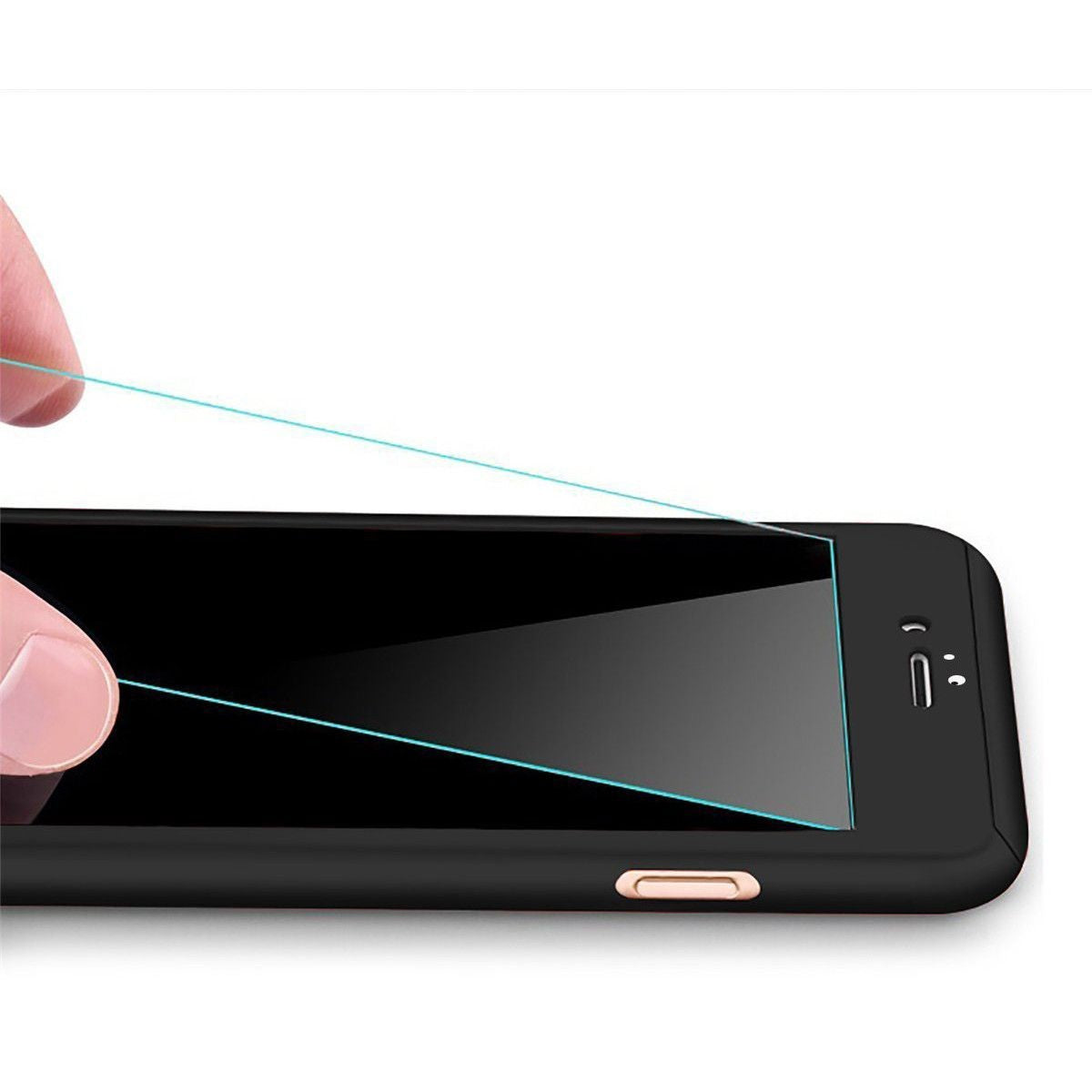 Husa Apple iPhone 8 Plus Full Cover 360 Negru + Folie de protectie - vivimall.ro