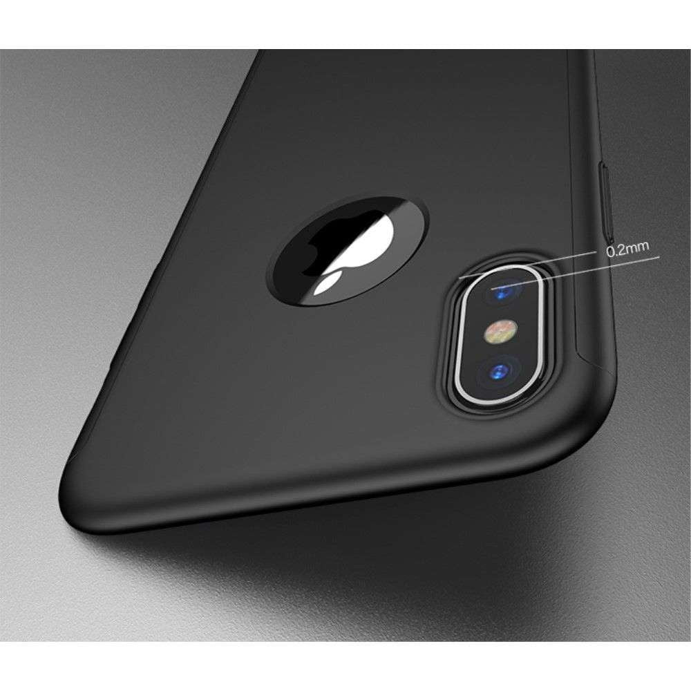 Set Husa si Folie de Protectie, Flippy, Compatibila cu Apple iPhone X, Full Cover 360°, Plastic + Sticla, Negru - vivimall.ro