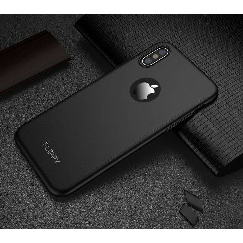 Set Husa si Folie de Protectie, Flippy, Compatibila cu Apple iPhone X, Full Cover 360°, Plastic + Sticla, Negru - vivimall.ro