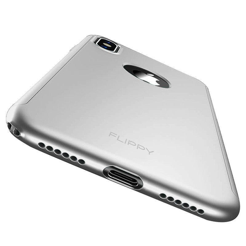 Set Husa si Folie de Protectie, Flippy, Compatibila cu Apple iPhone X, Full Cover 360°, Plastic + Sticla, Argintiu - vivimall.ro