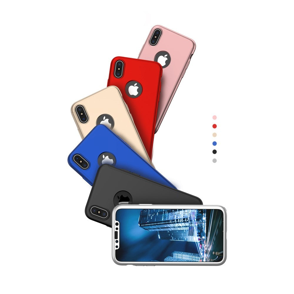 Set Husa si Folie de Protectie, Flippy, Compatibila cu Apple iPhone X, Full Cover 360°, Plastic + Sticla, Argintiu - vivimall.ro