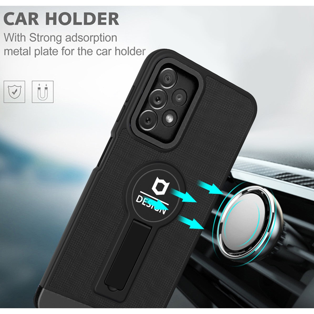 Husa Armor Design cu Stand pentru iPhone 13 Pro Max, Negru, Suport Auto Magnetic, Wireless Charge, Protectie Antisoc, Flippy - vivimall.ro