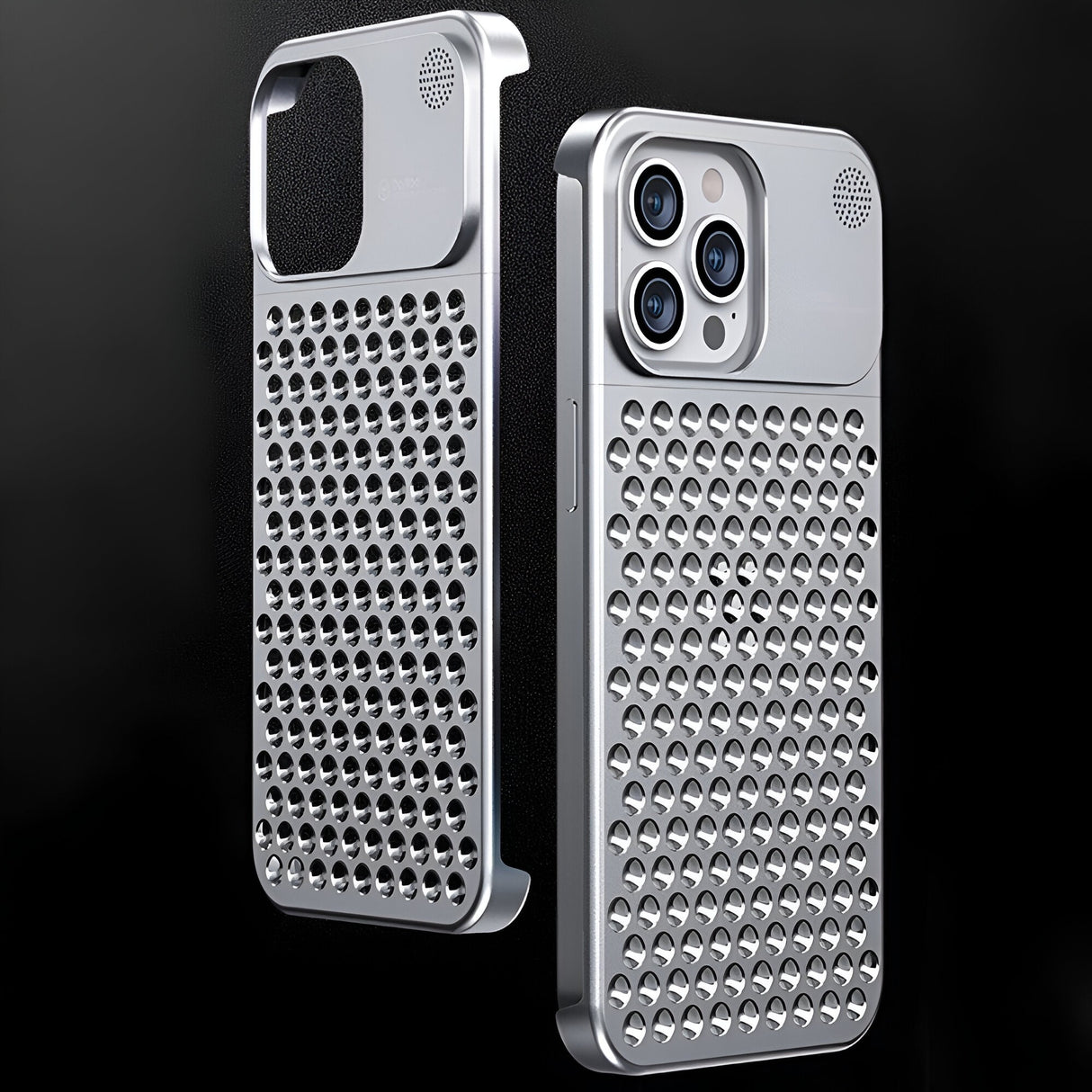Secțiune aromaterapie integrată pe spatele husă iPhone 15 Pro din aliaj de aluminiu