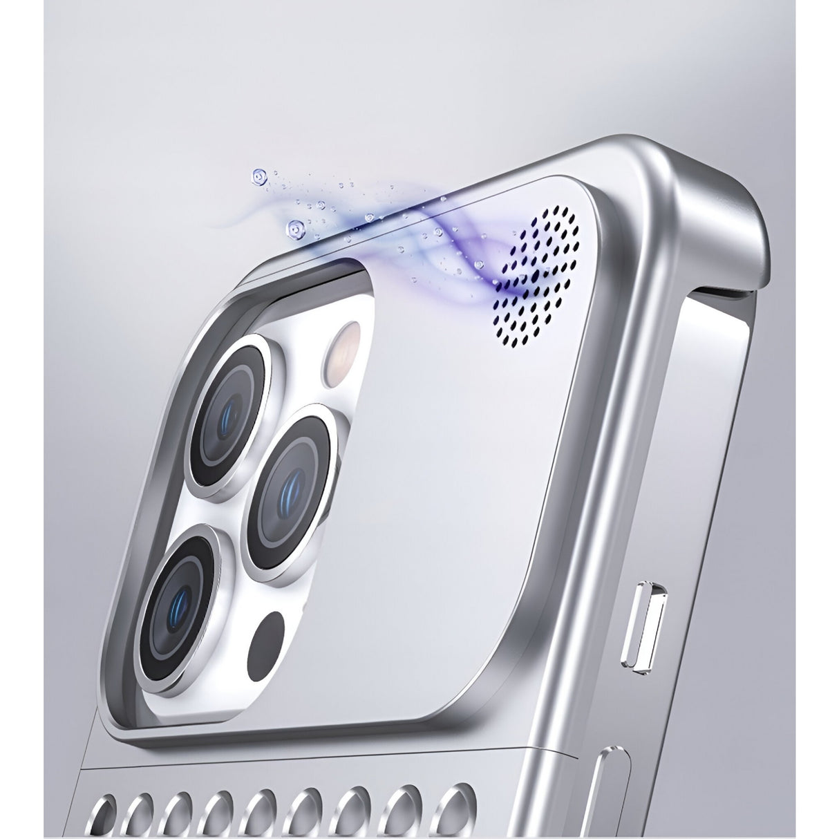 Husă iPhone 15 Pro aluminiu argintiu montată pe telefon, vedere spate