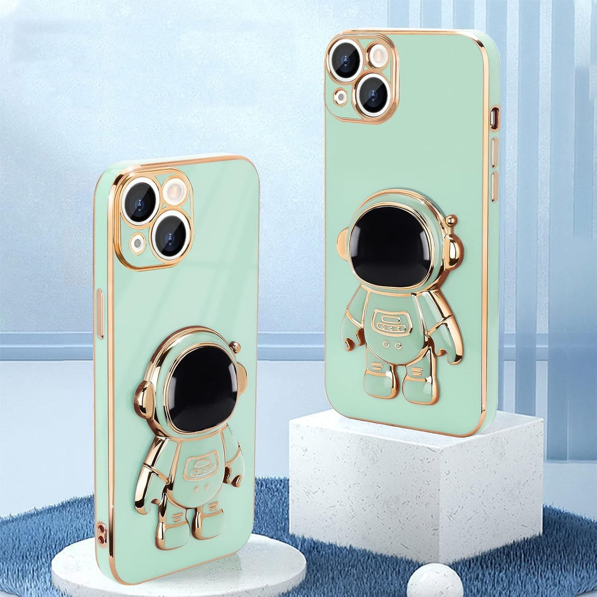 Husă de protecție iPhone 14 TPU verde, vedere spate cu design astronaut complet