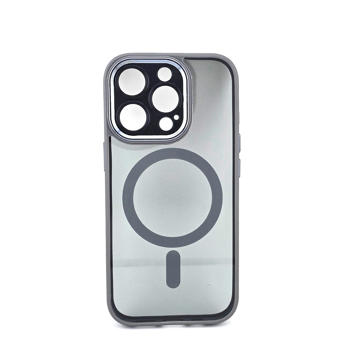 Husă iPhone 16 MagSafe transparentă gri din TPU/PC, vedere frontală, protecție cameră și antisoc