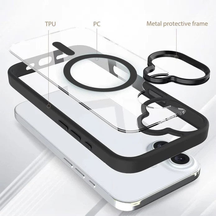 Husa de Protectie Compatibil cu iPhone 16 Plus, Vivimall, Incarcare Wireless, Tehnologie Magsafe, Carcasa din TPU/ PC, Protectie Camera, Antisoc, Antizgariere, Negru - Transparent - vivimall.ro