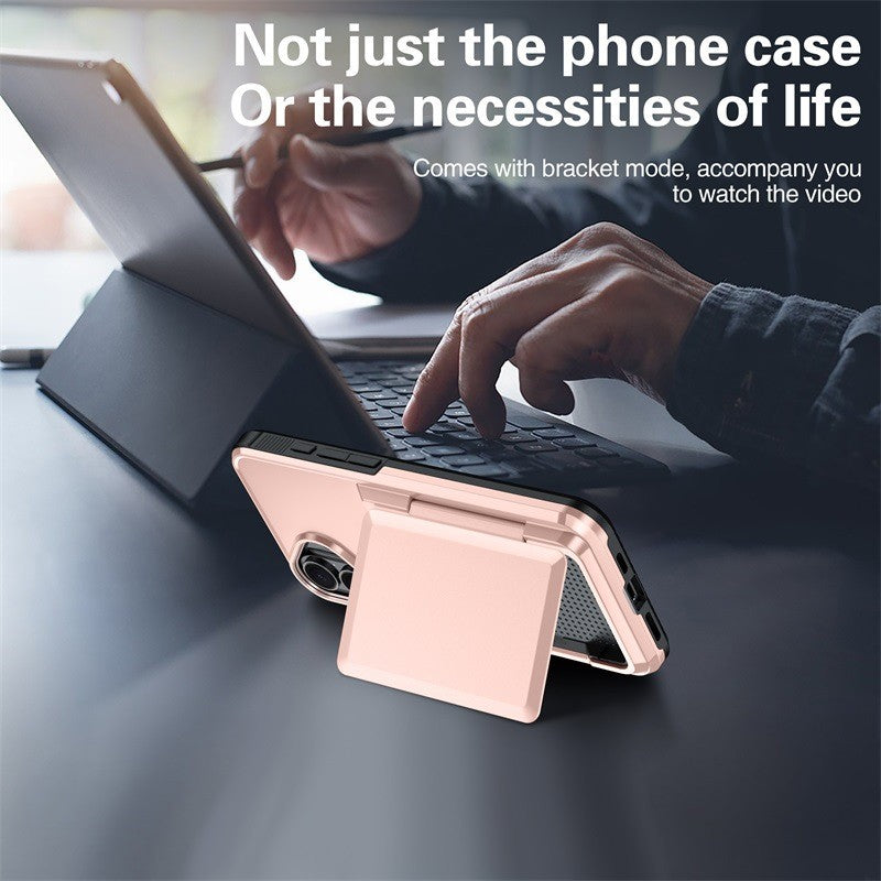 Husă iPhone 17 anti-alunecare Rose Gold montată pe telefon, vedere în mână