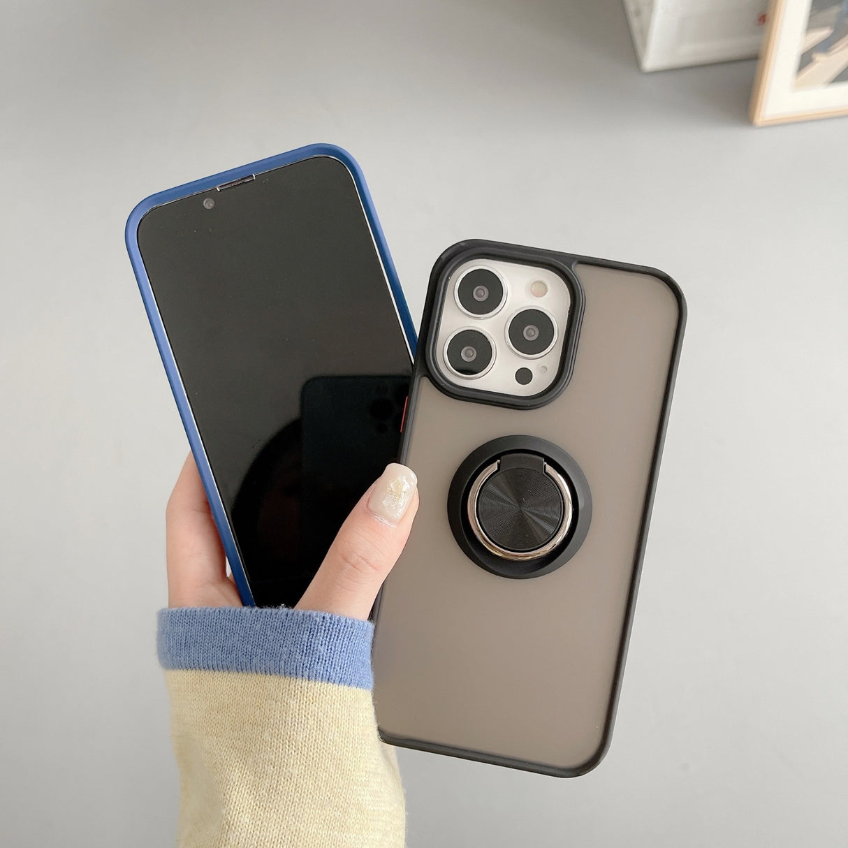 Husa de protectie Flippy compatibila cu Apple iPhone 13,Defender cu prindere inel,Negru - vivimall.ro