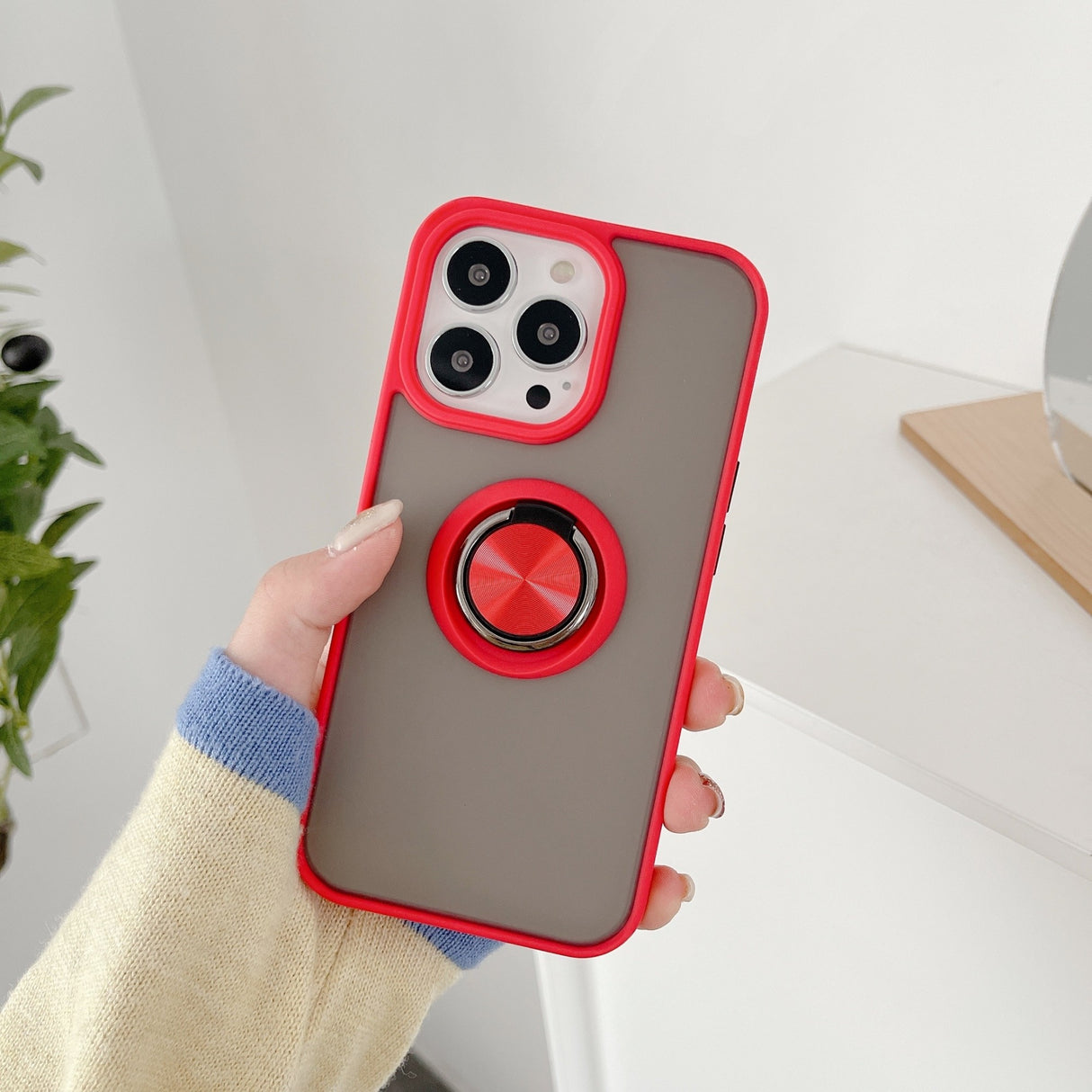 Husa de protectie Flippy compatibila cu Apple iPhone 13 Pro,Defender cu prindere inel,Rosu - vivimall.ro