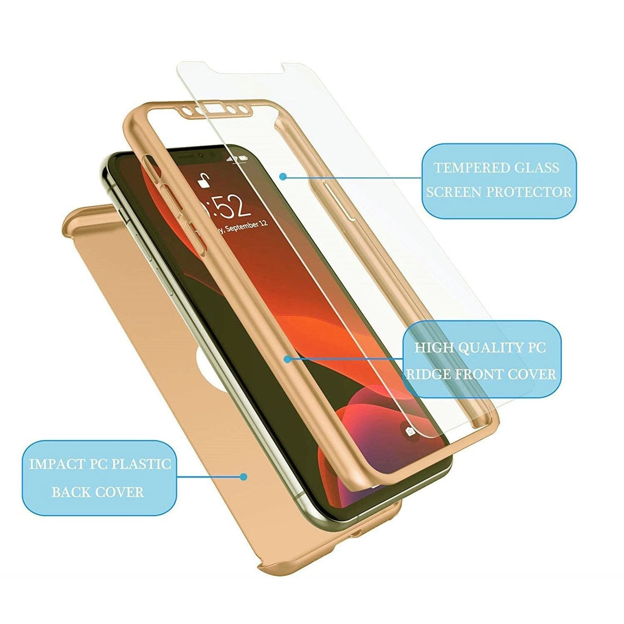 Husa de protectie Flippy compatibila cu Huawei P30 Lite Full Cover 360 Auriu + Folie de protectie - vivimall.ro