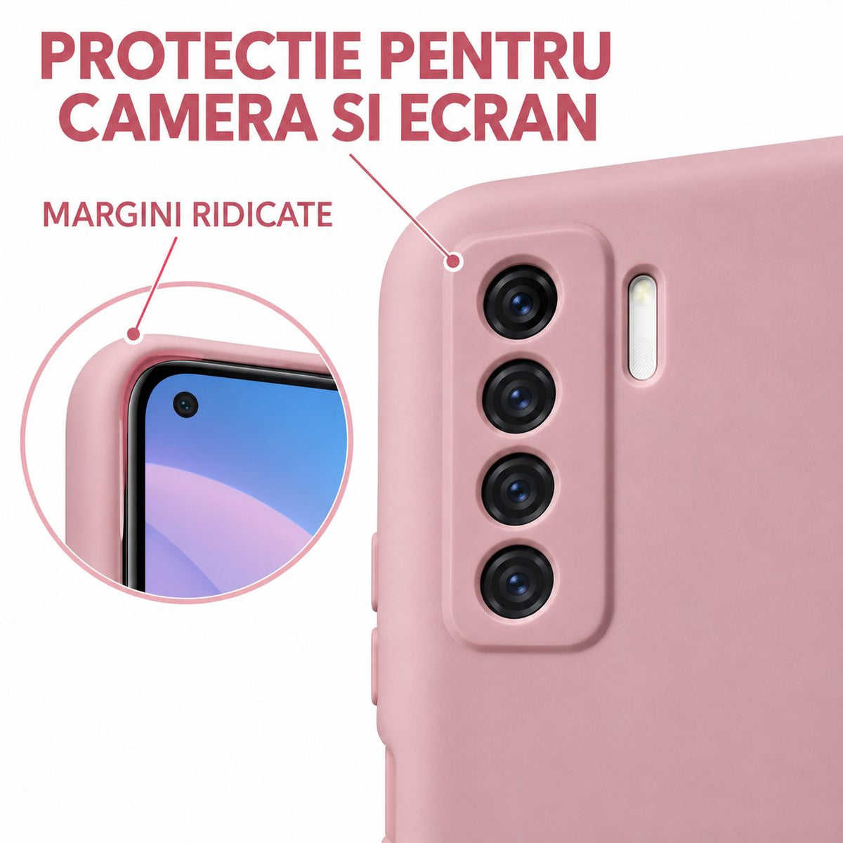 Husa protectie Vivimall compatibila cu Huawei P40 Lite 5G Liquid Silicone Case Roz