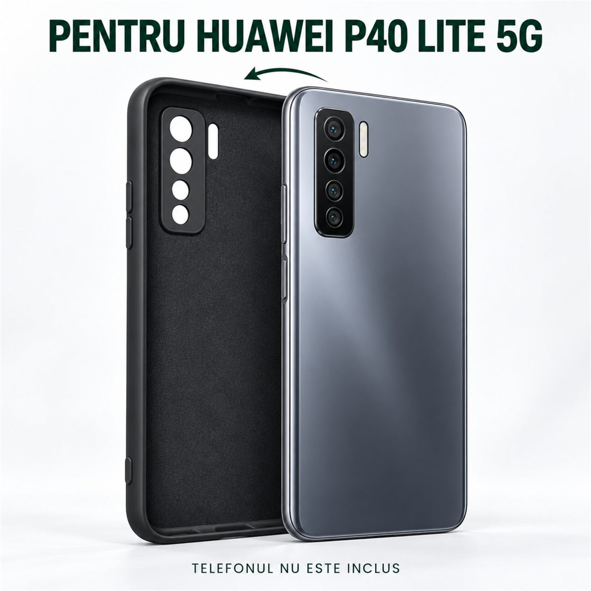 Husa de Protectie Flippy compatibila cu Huawei P40 Lite 5G, Liquid Silicone, Interior din Microfibra, Protectie Camera, Negru