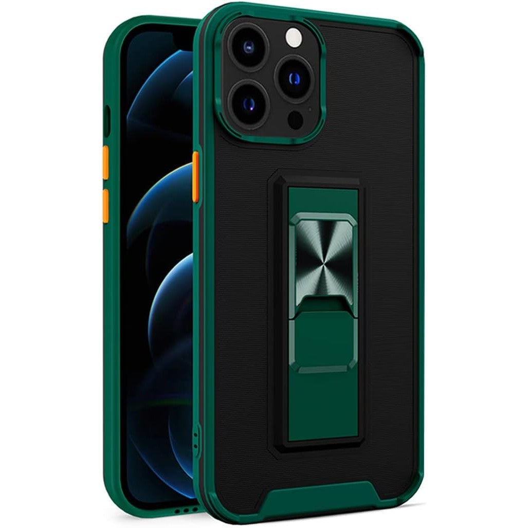 Carcasă magnetică iPhone 13 Mini verde închis, vedere laterală cu prindere magnetică vizibilă