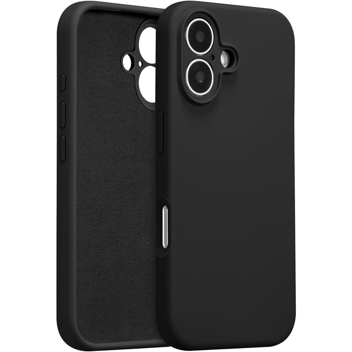 Husă iPhone 16 Plus din silicon lichid negru, vedere frontală, model Liquid Silicone Vivimall