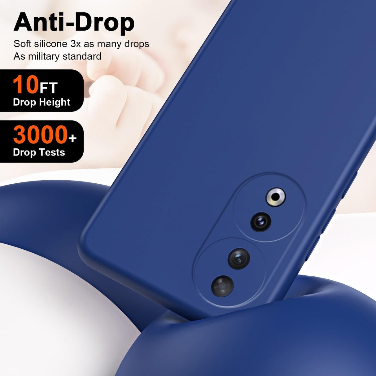 Husă silicon lichid Honor 90 albastru, compatibilă incarcare wireless, vedere spate
