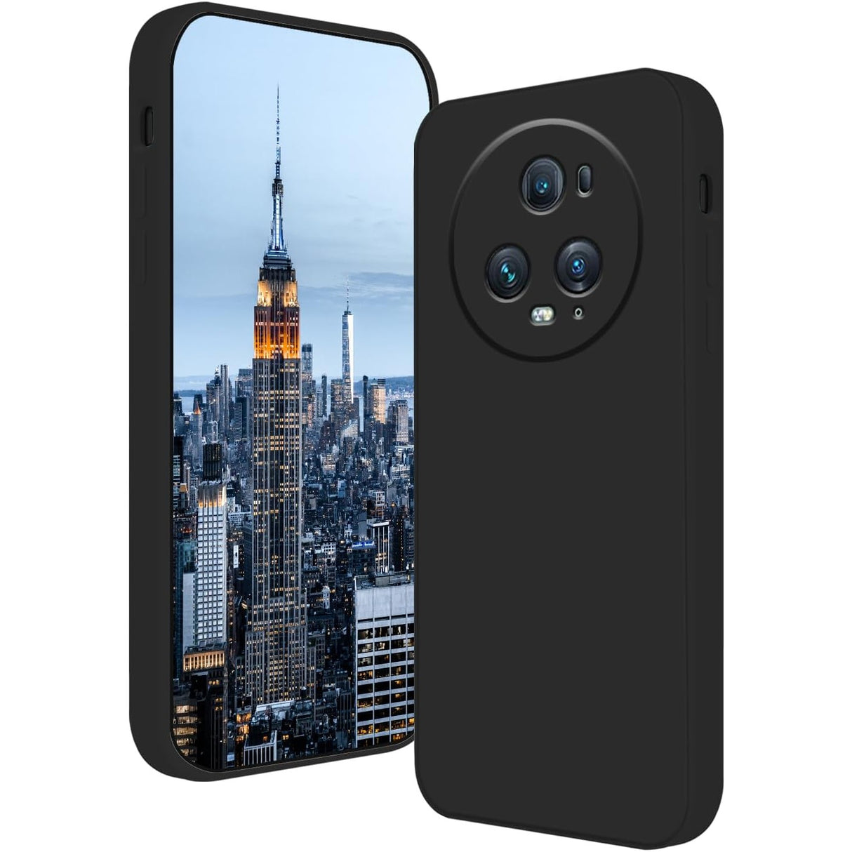 Husă Liquid Silicone neagră pentru Honor Magic 5 Pro, vedere frontală, silicon mat Vivimall