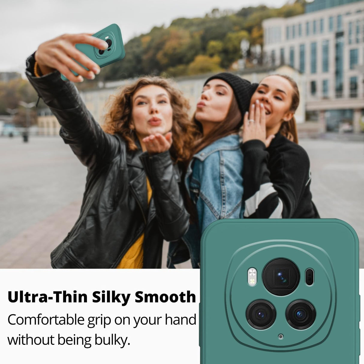 Husă Honor Magic 6 Pro silicon lichid verde pe telefon, compatibilă încărcare wireless Qi