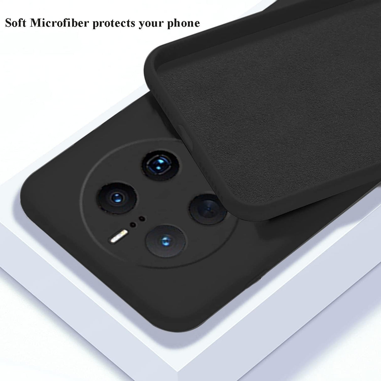 Husă Huawei Mate 50 Pro negru în mână, prindere ergonomică silicon lichid